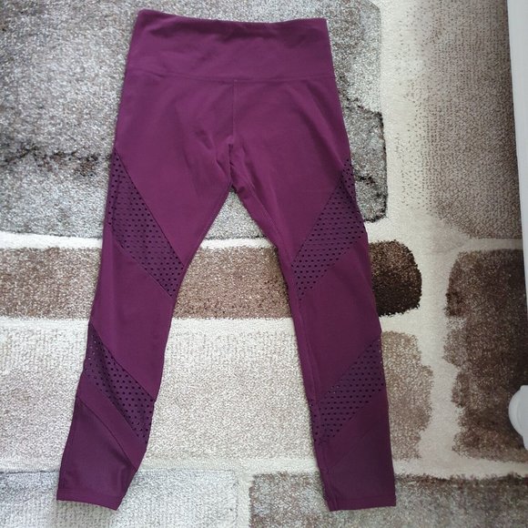 Lorna Jane mesh leggings burgundy full length Sz 8 adjustable waist $120 pocket - Picture 6 of 9